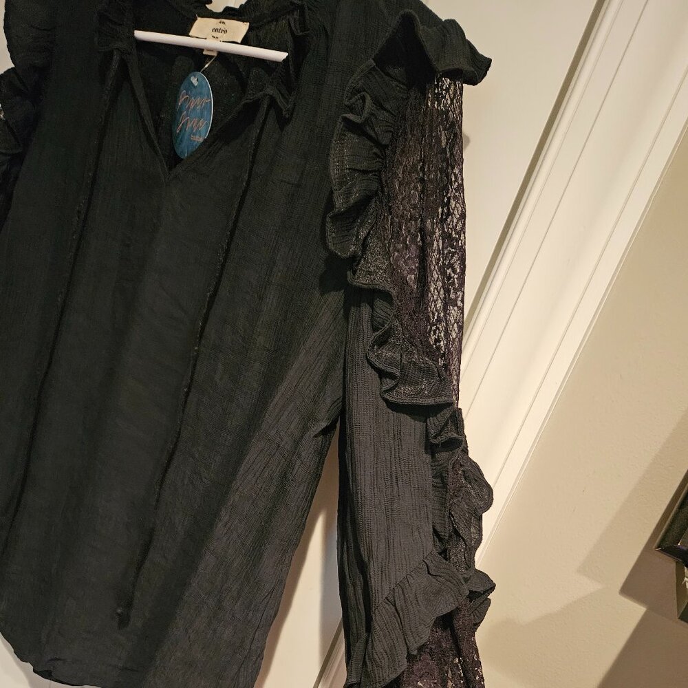 Black ruffle-lace blouse
